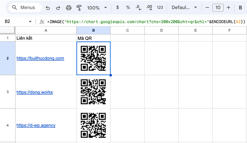 Cách tạo mã QR cho bất kỳ liên kết nào trong Google Sheets (Google Trang Tính)